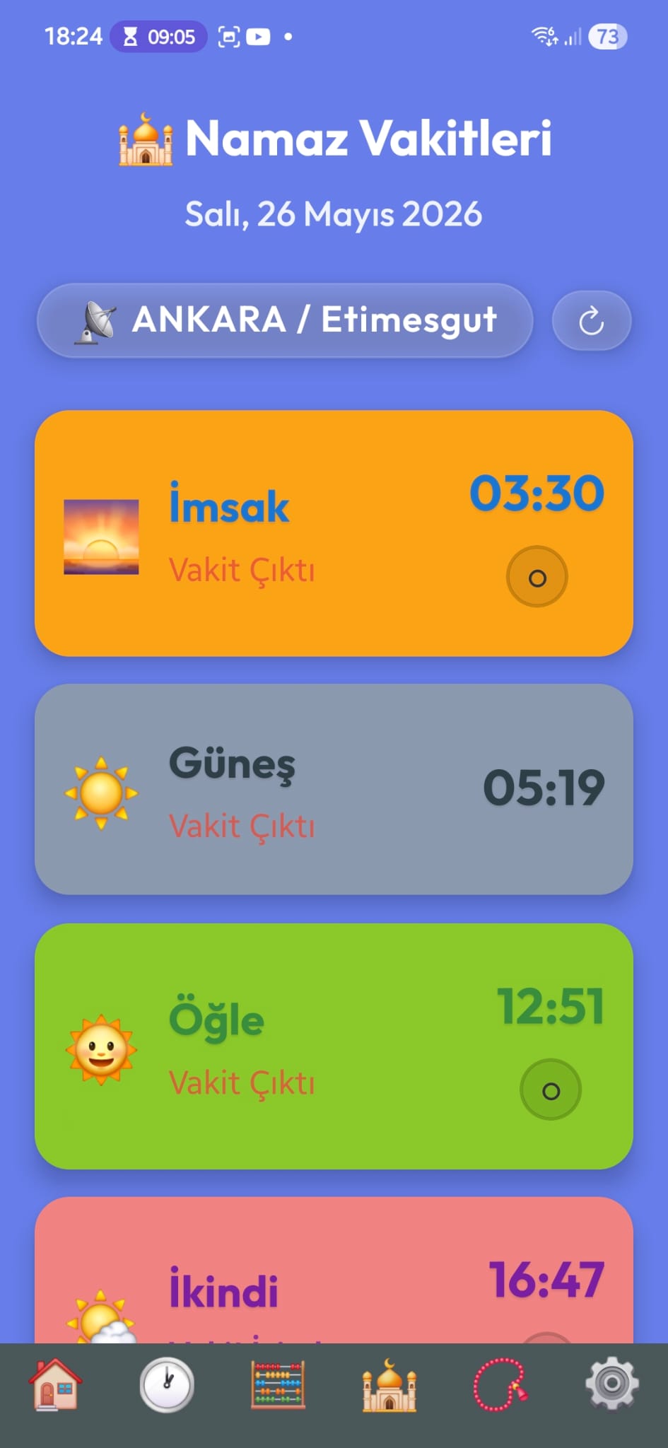 Namaz vakitleri listesi